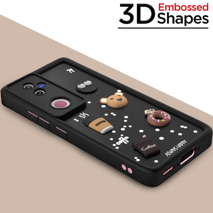 Pikkme Vivo V 50 5G Cute Fun Cartoon 3D Bear Coffee Back Cover (black)