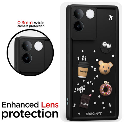 Pikkme iQOO Z7 Pro 5G Cute Fun Cartoon 3D Bear Coffee Back Cover (Black)