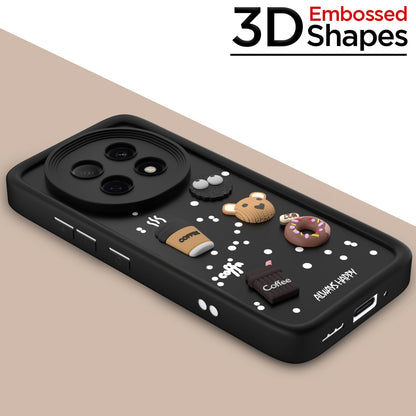Pikkme Oppo F29 Pro 5G Cute Fun Cartoon 3D Bear Coffee Back Cover (Black)