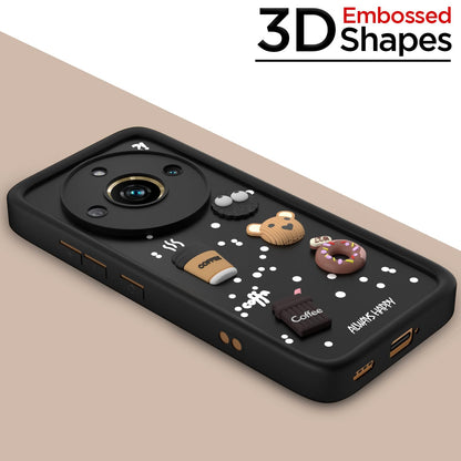 Pikkme Realme 11 Pro / 11 Pro Plus 5G / Narzo 60 Pro 5G Cute Fun Cartoon 3D Bear Coffee Back Cover (Black)