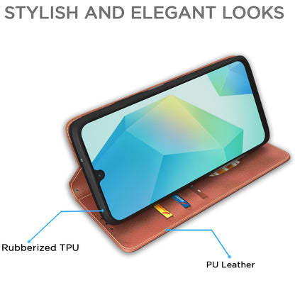 Pikkme Samsung Galaxy A16 5G Premium Magnet Flip Cover (Brown)