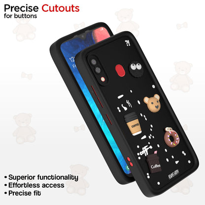 Pikkme Samsung Galaxy A20 / A30 / M10s Cute Fun Cartoon 3D Bear Coffee Back Cover (Black)