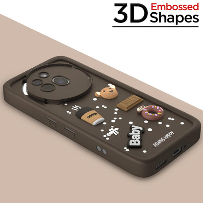 Pikkme Nothing Phone 3a Pro 5G Cute Fun Cartoon 3D Bear Coffee Back Cover (Brown)