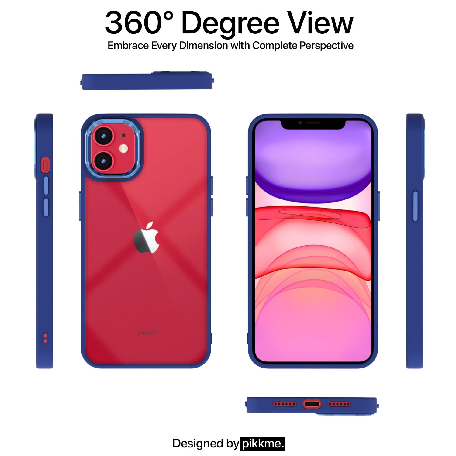Pikkme iPhone 11 Electroplated Chrome Metal Ring Back Cover (Dark Blue)