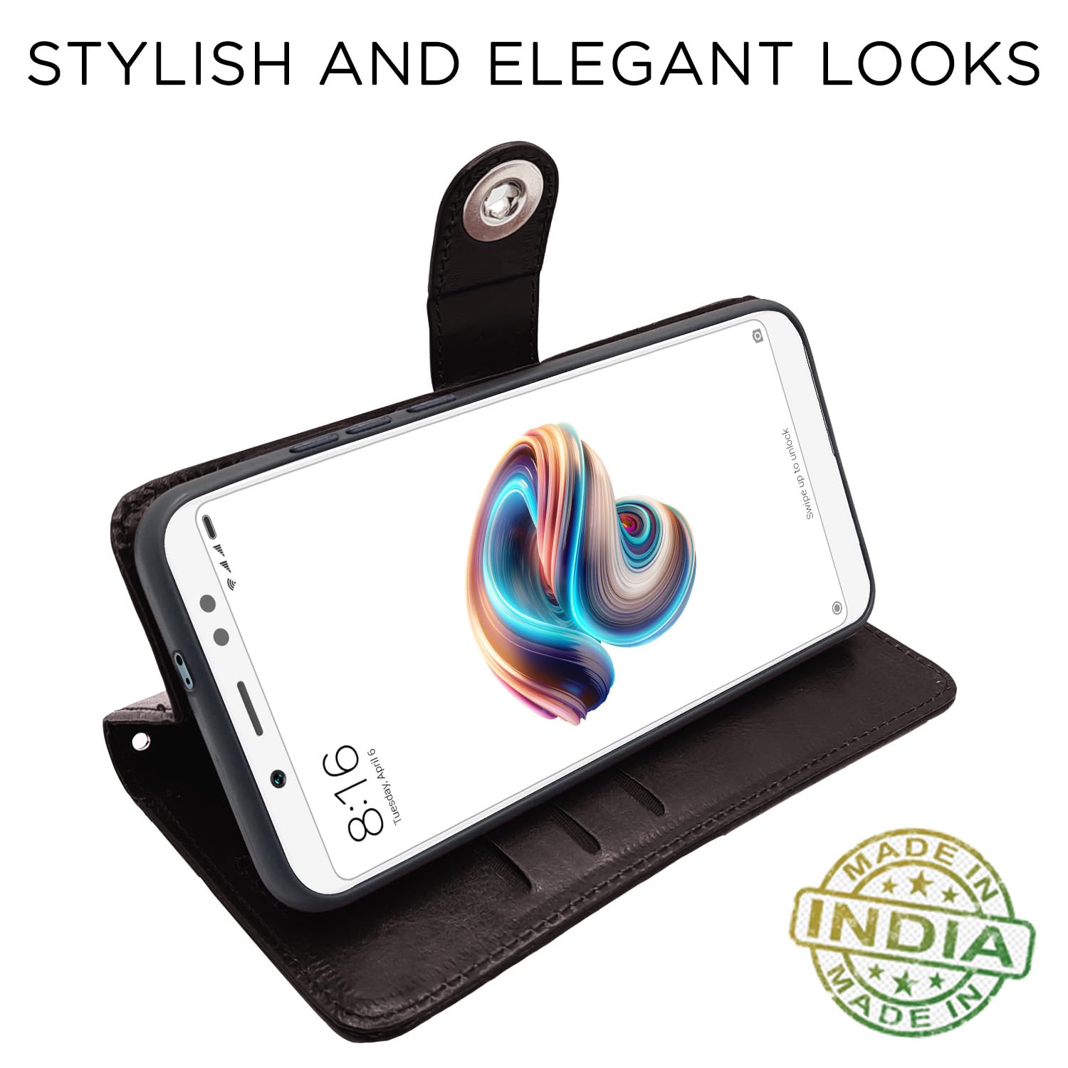 Pikkme button coffee Wallet mobile flip cover for Redmi Note 5 Pro – photo 4