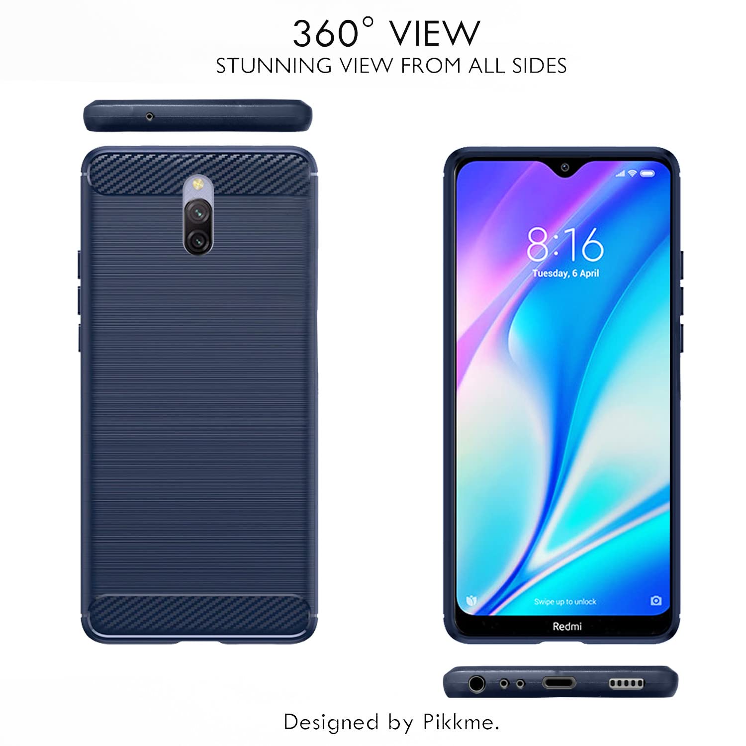 Pikkme Redmi 8A Dual Hybrid Carbon Fiber Back Cover | Blue