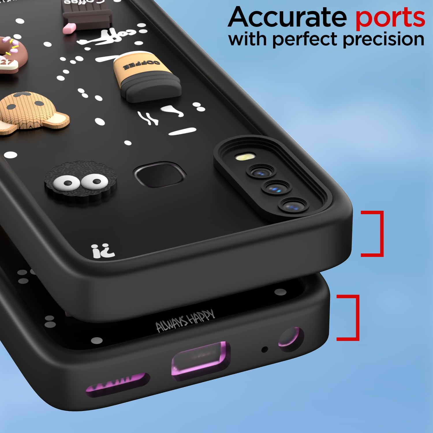 Pikkme Vivo Y12 / Y15 / Y17 / U10 Cute Fun Cartoon 3D Bear Coffee   Back Cover (Black)