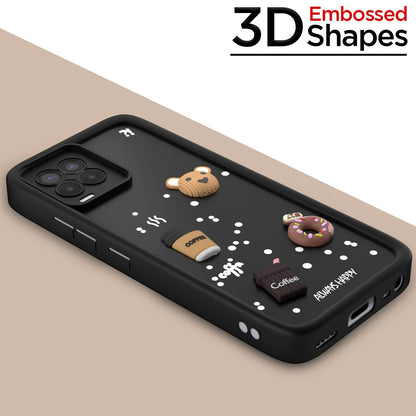 Pikkme Realme 8 4G / 8 Pro Cute Fun Cartoon 3D Bear Coffee Back Cover (Black)