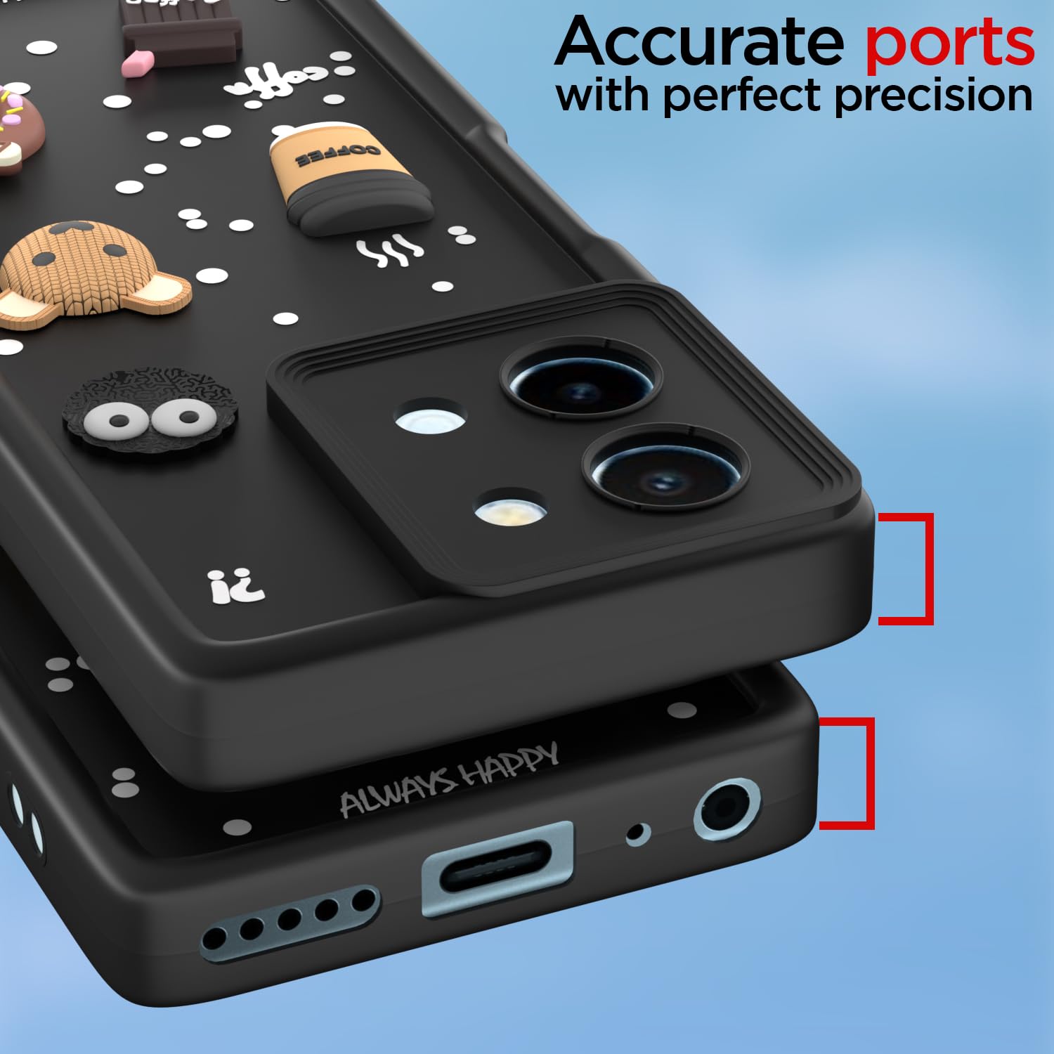 Pikkme Vivo T3x 5G / Vivo Y200i 5G Cute Fun Cartoon 3D Bear Coffee Back Cover (Black)