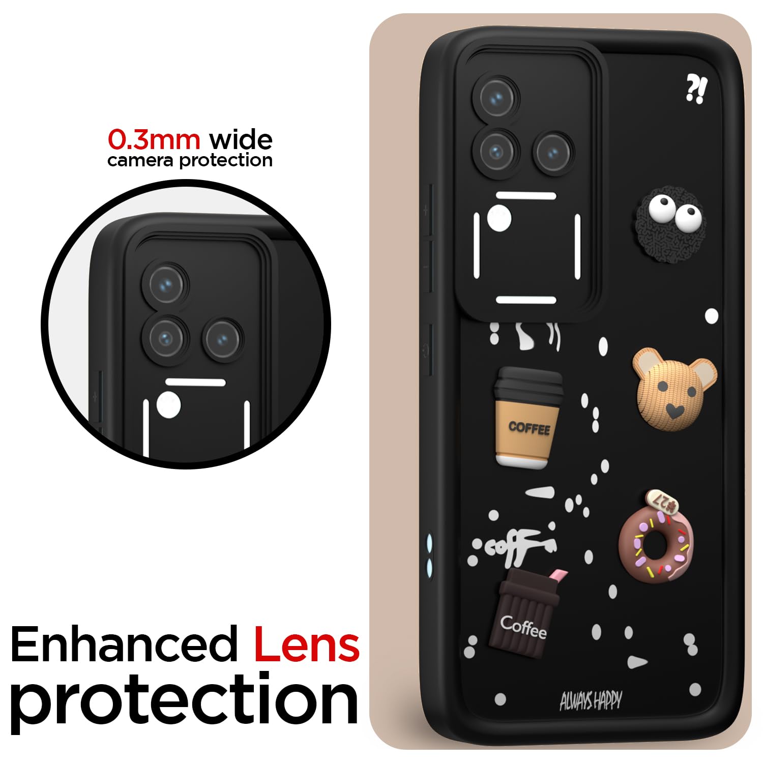Pikkme Vivo V30 5G / V30 Pro 5G  Cute Fun Cartoon 3D Bear Coffee Back Cover (Black)