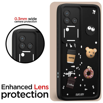 Pikkme Vivo V30 5G / V30 Pro 5G  Cute Fun Cartoon 3D Bear Coffee Back Cover (Black)