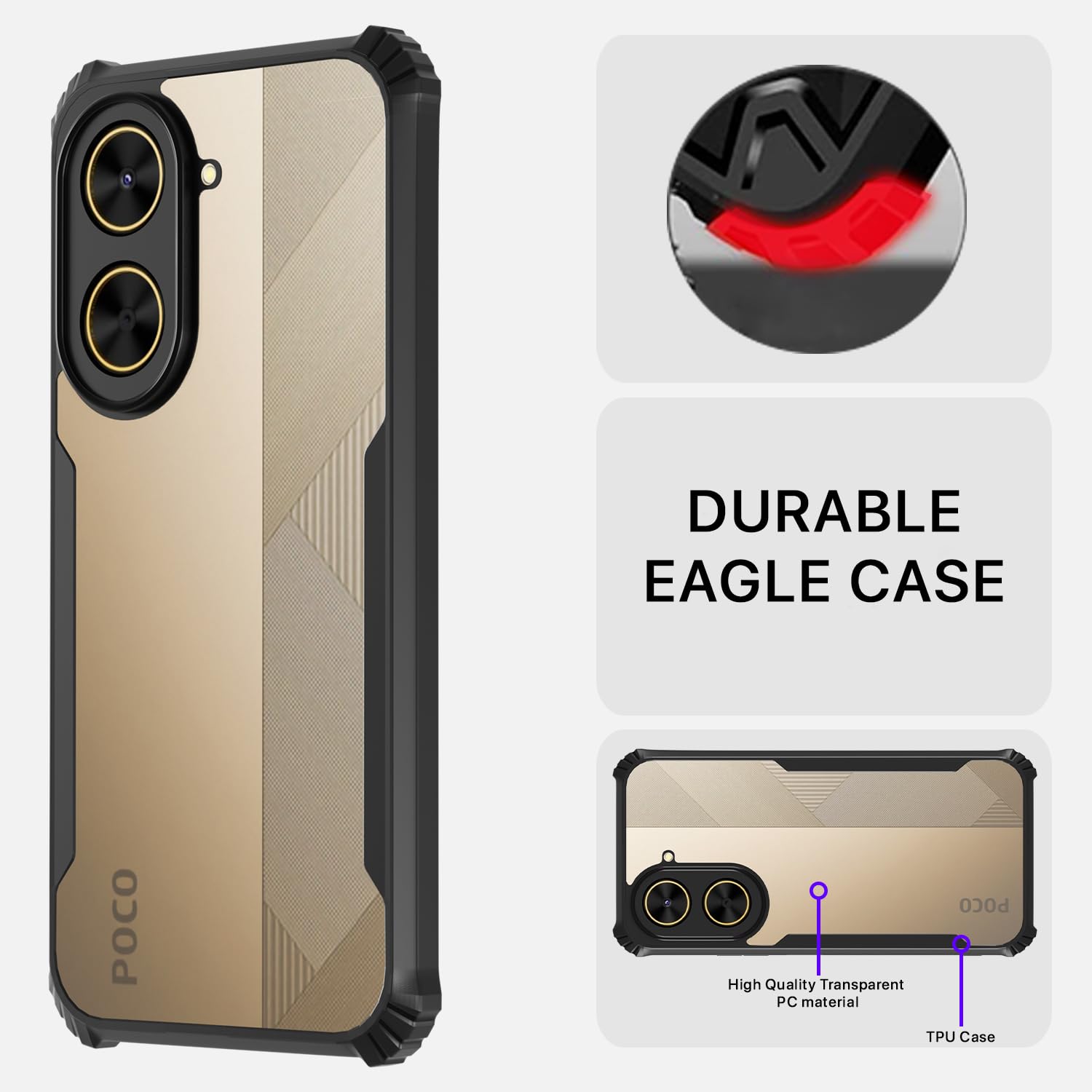 Poco C71/Redmi A5 Ultra Hybrid back cover in black by Pikkme – photo 5