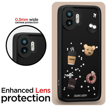 Pikkme Nothing Phone 2 Cute Fun Cartoon 3D Bear Coffee Back Cover (Black)