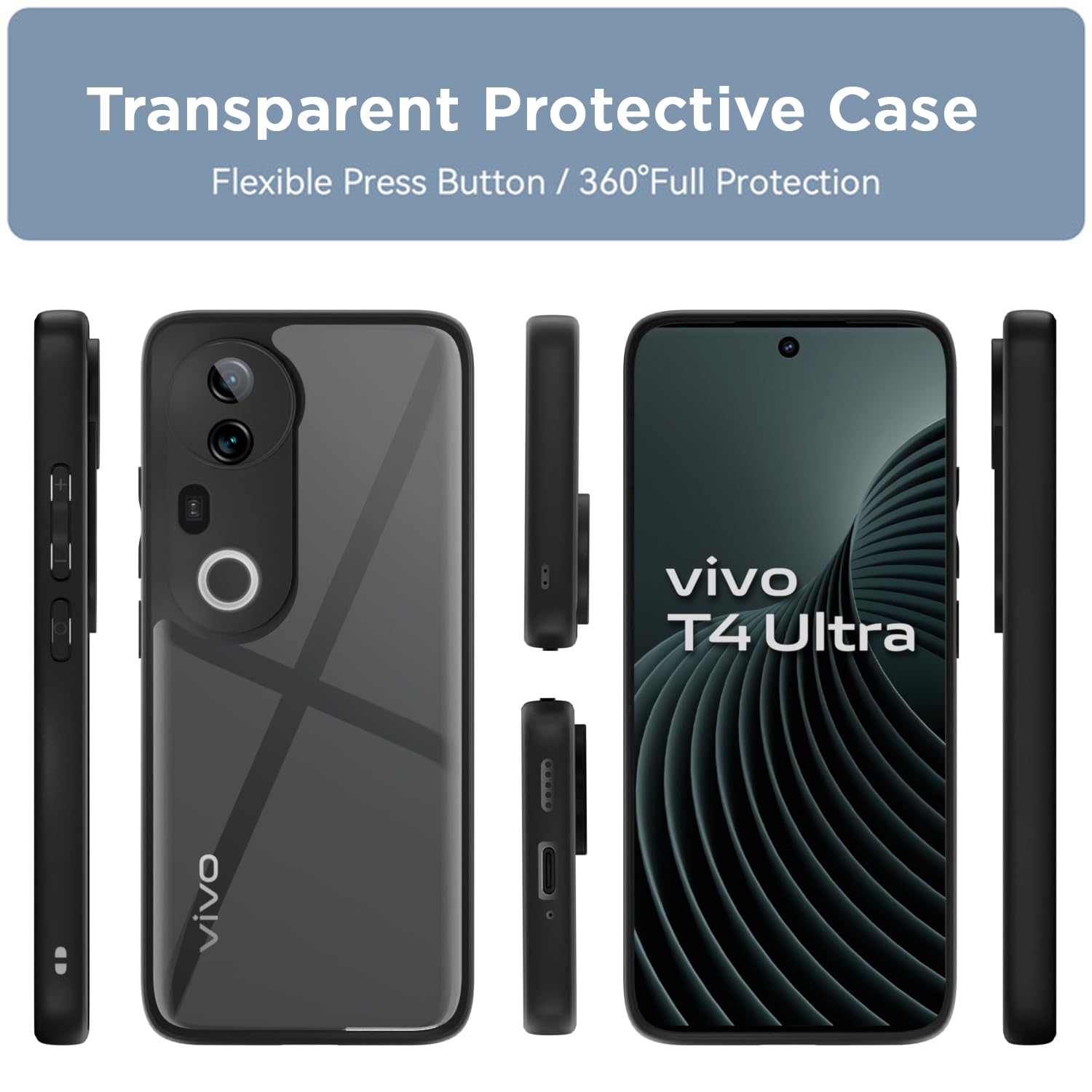 Black Hybrid back cover for Vivo T4 Ultra 5G – Pikkme – photo 2