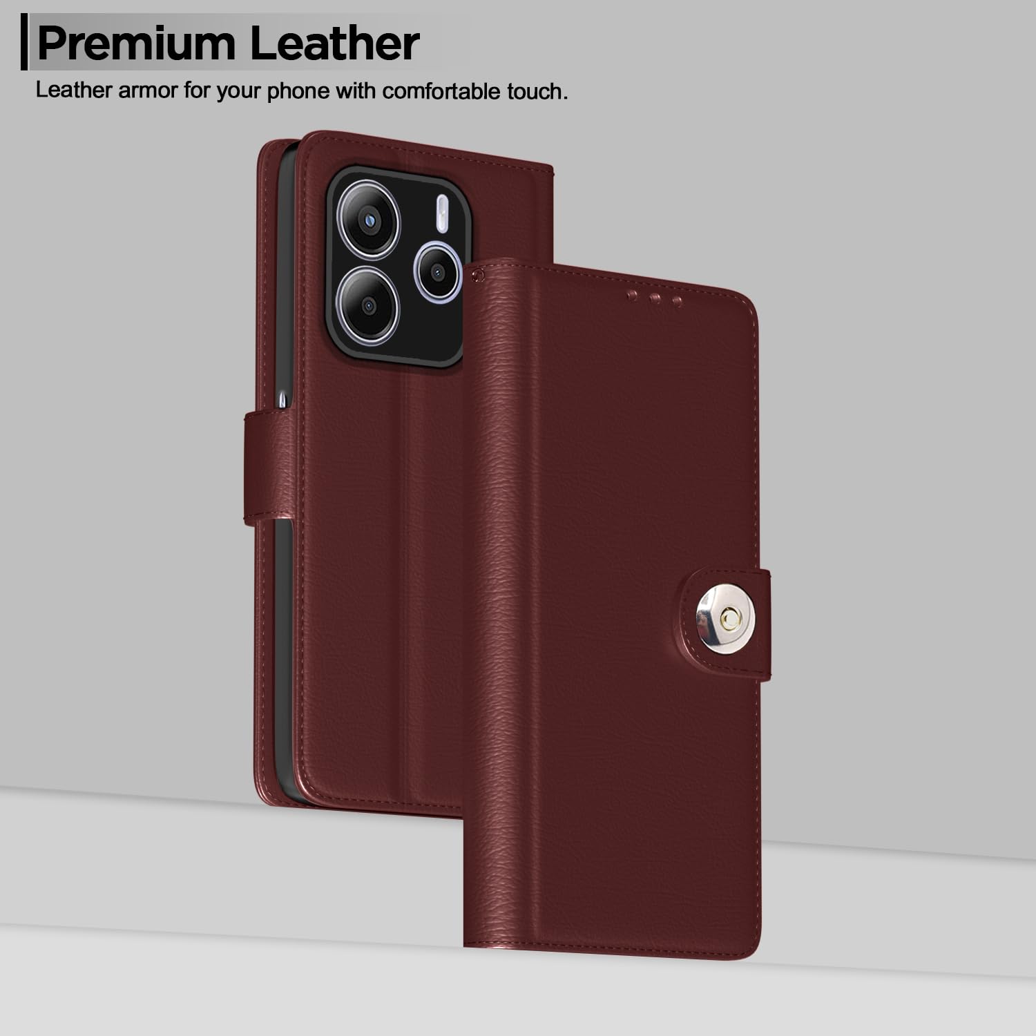 Pikkme Redmi Note 14 5G brown mobile flip cover – photo 2