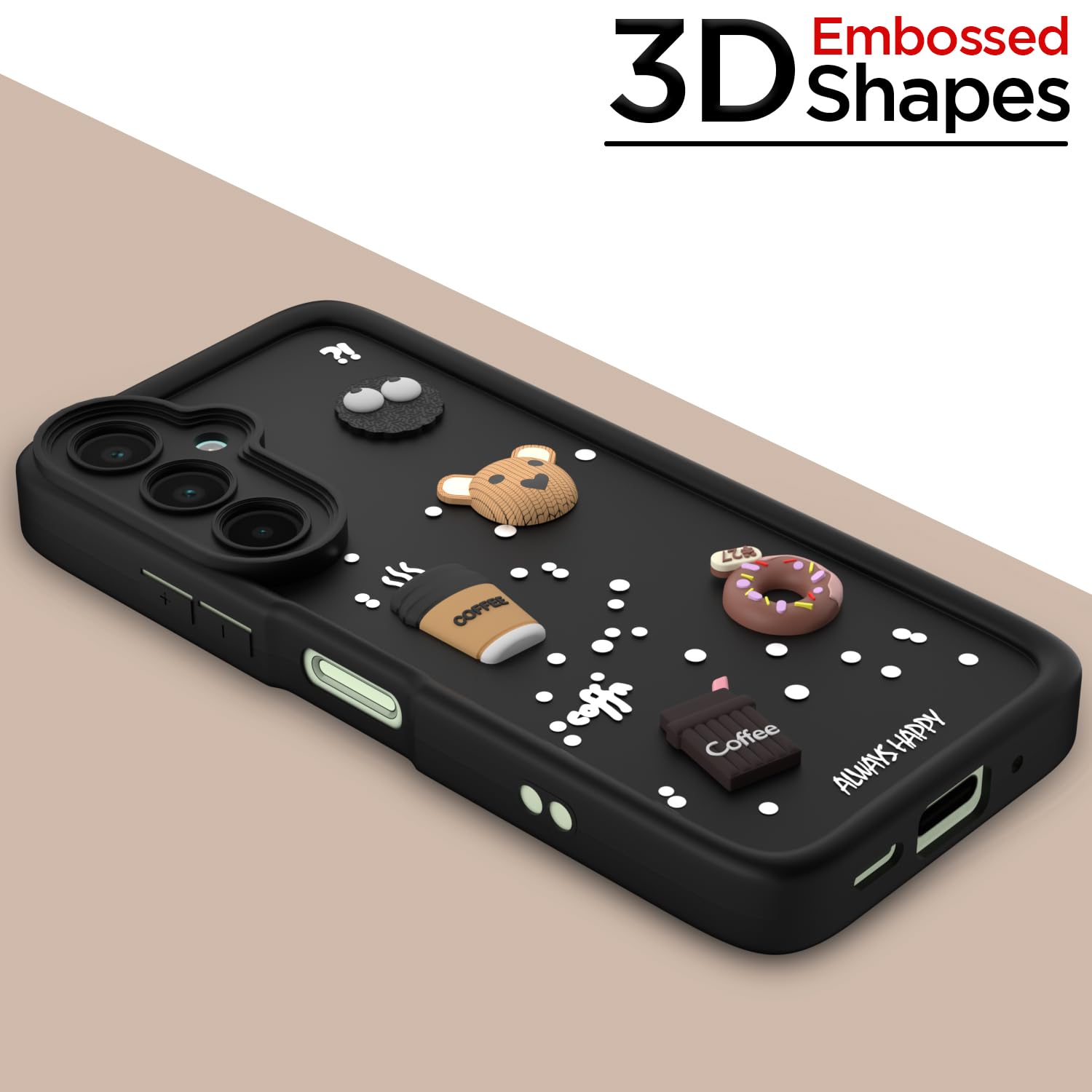Pikkme Samsung Galaxy M16 5G Cute Fun Cartoon 3D Bear Coffee Back Cover (Black)