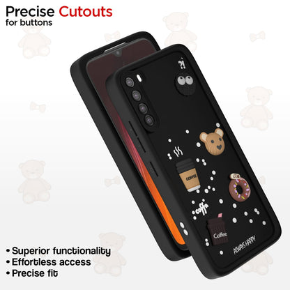 Pikkme Redmi Note 8 Cute Fun Cartoon 3D Bear Coffee Back Cover (Black)