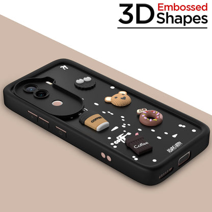 Pikkme iQoo Z9s 5G / Vivo V40e 5G Cute Fun Cartoon 3D Bear Coffee Back Cover (Black)