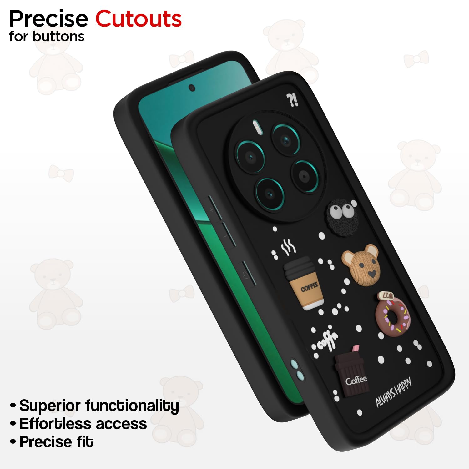 Pikkme Realme 12 Plus 5G / P1 5G / Narzo 70 5G / 70 Pro 5G Fun Cartoon 3D Bear Coffee Back Cover (Black)