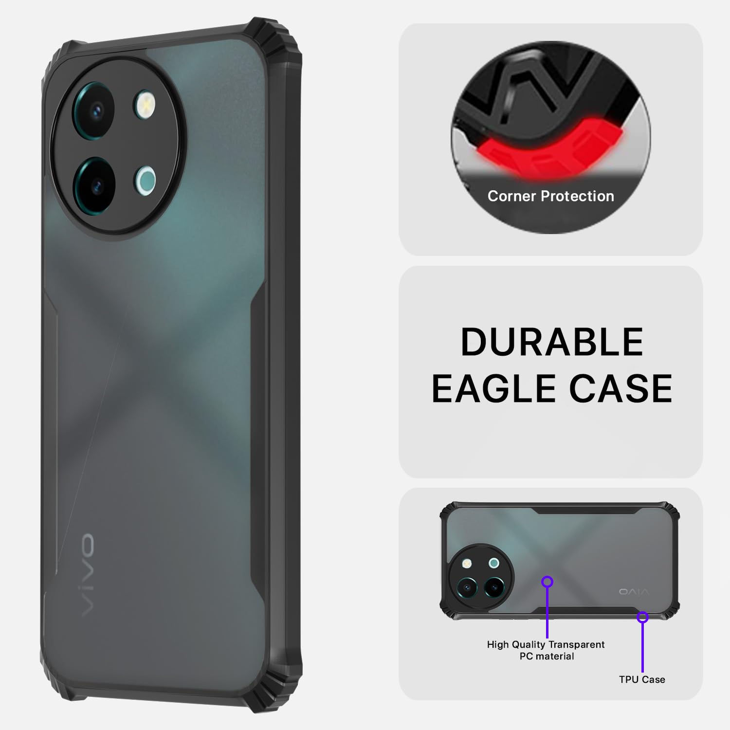 Vivo Y38 5G Clear mobile cover in black by Pikkme – photo 5