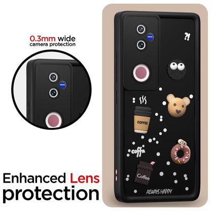 Pikkme Vivo V 50 5G Cute Fun Cartoon 3D Bear Coffee Back Cover (black)