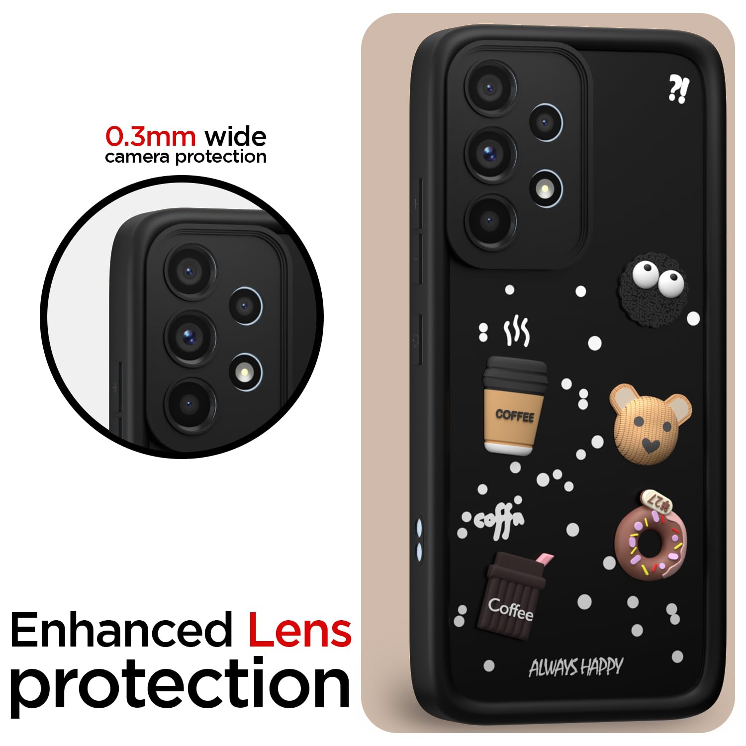 Pikkme Samsung Galaxy A53 5G Cute Fun Cartoon 3D Bear Coffee Back Cover (Black)