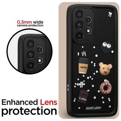 Pikkme Samsung Galaxy A53 5G Cute Fun Cartoon 3D Bear Coffee Back Cover (Black)