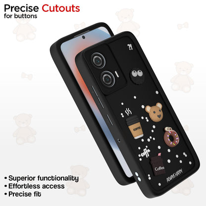 Pikkme Bumper Case for Moto Edge 50 Fusion 5G Cute Fun Cartoon 3D Bear Coffee Back Cover (Black)
