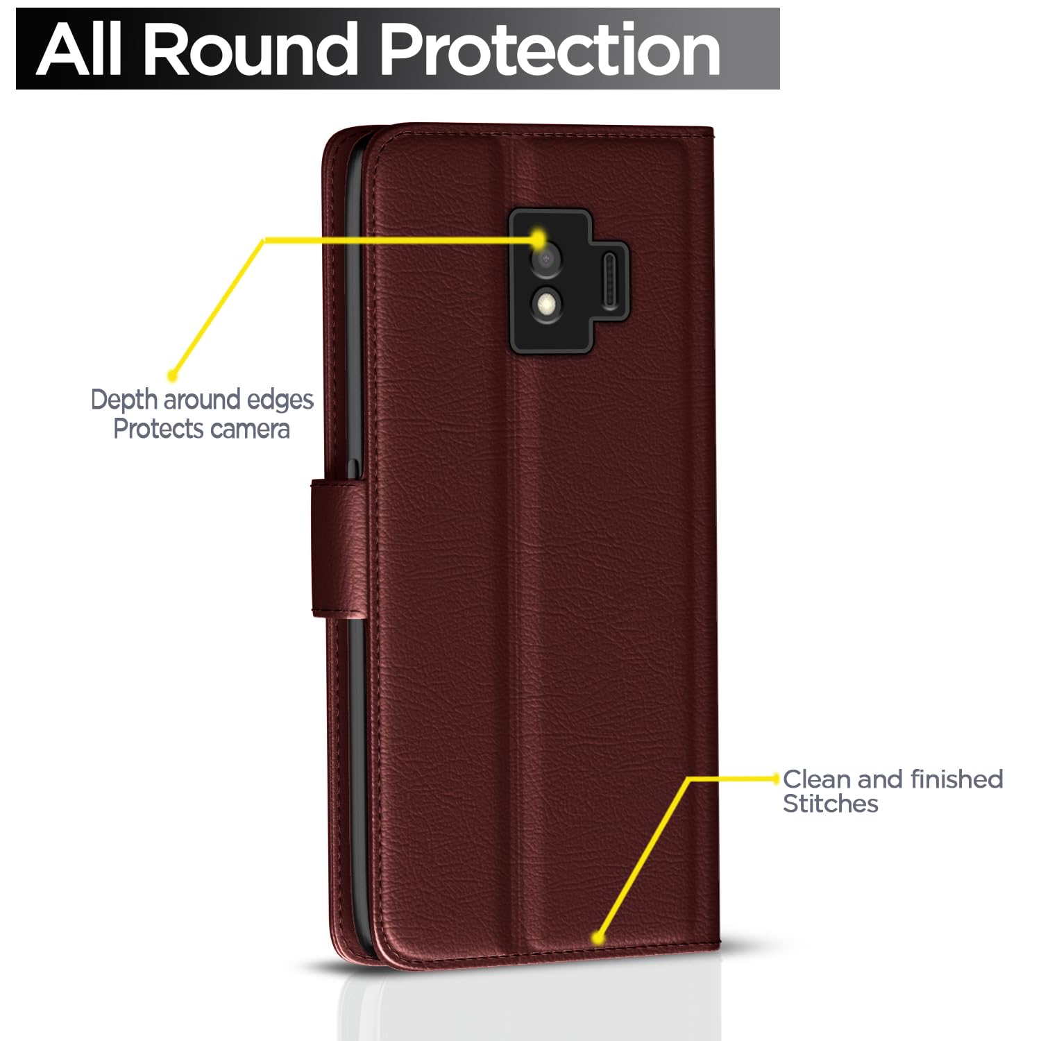 Samsung J2 Core wallet flip cover in brown by Pikkme – photo 4