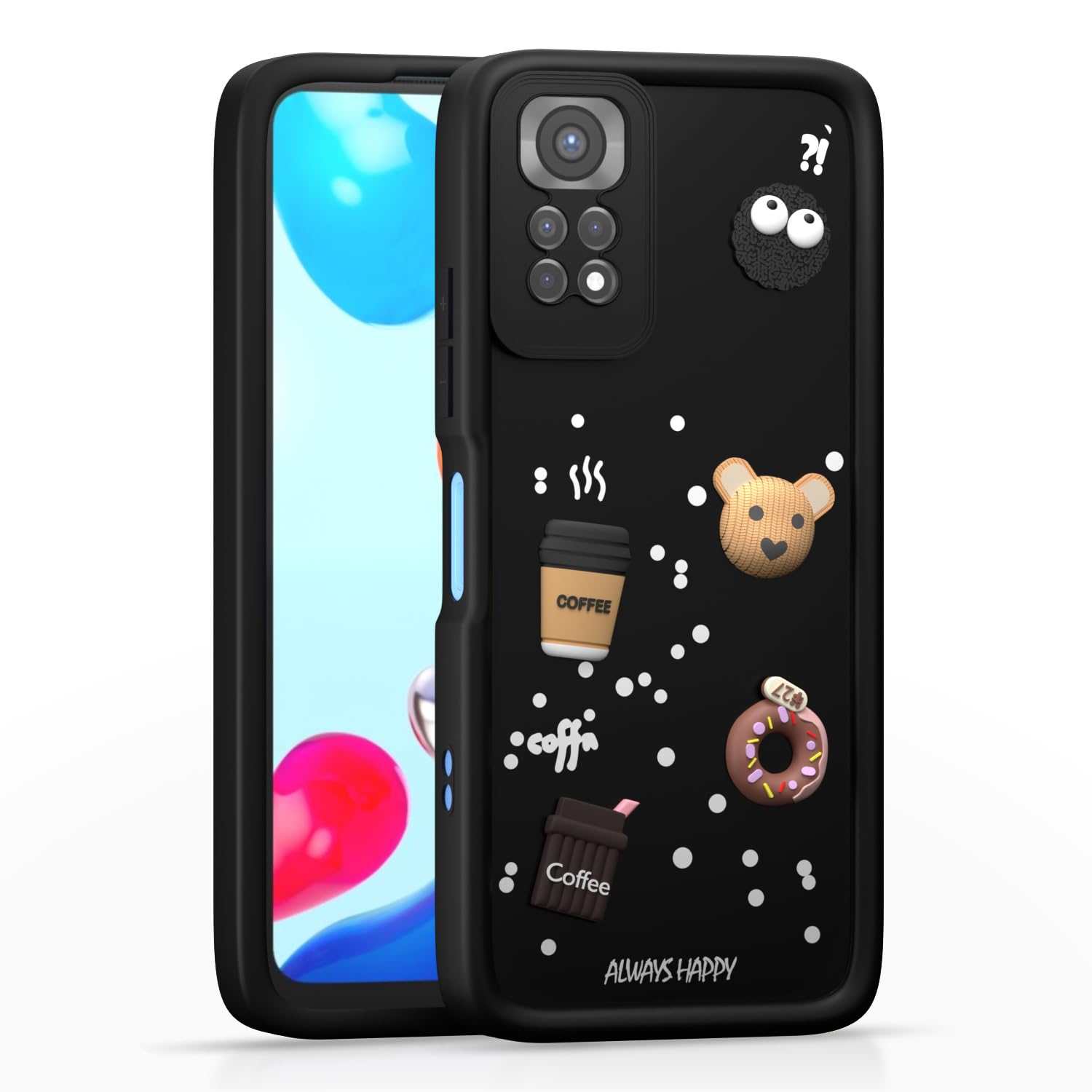 Pikkme Redmi Note 11 / Note 11s Cute Fun Cartoon 3D Bear Coffee Back Cover (Black)