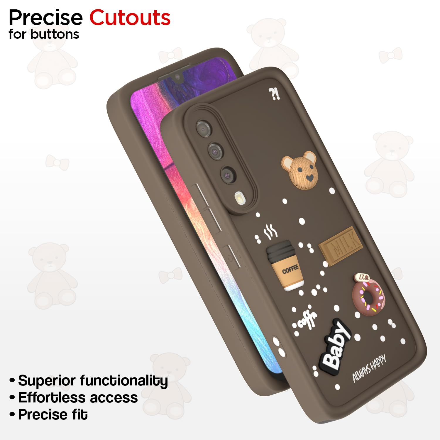 Pikkme Samsung Galaxy A50 / A50s / A30s Cute Fun Cartoon 3D Bear Coffee Back Cover (Brown)