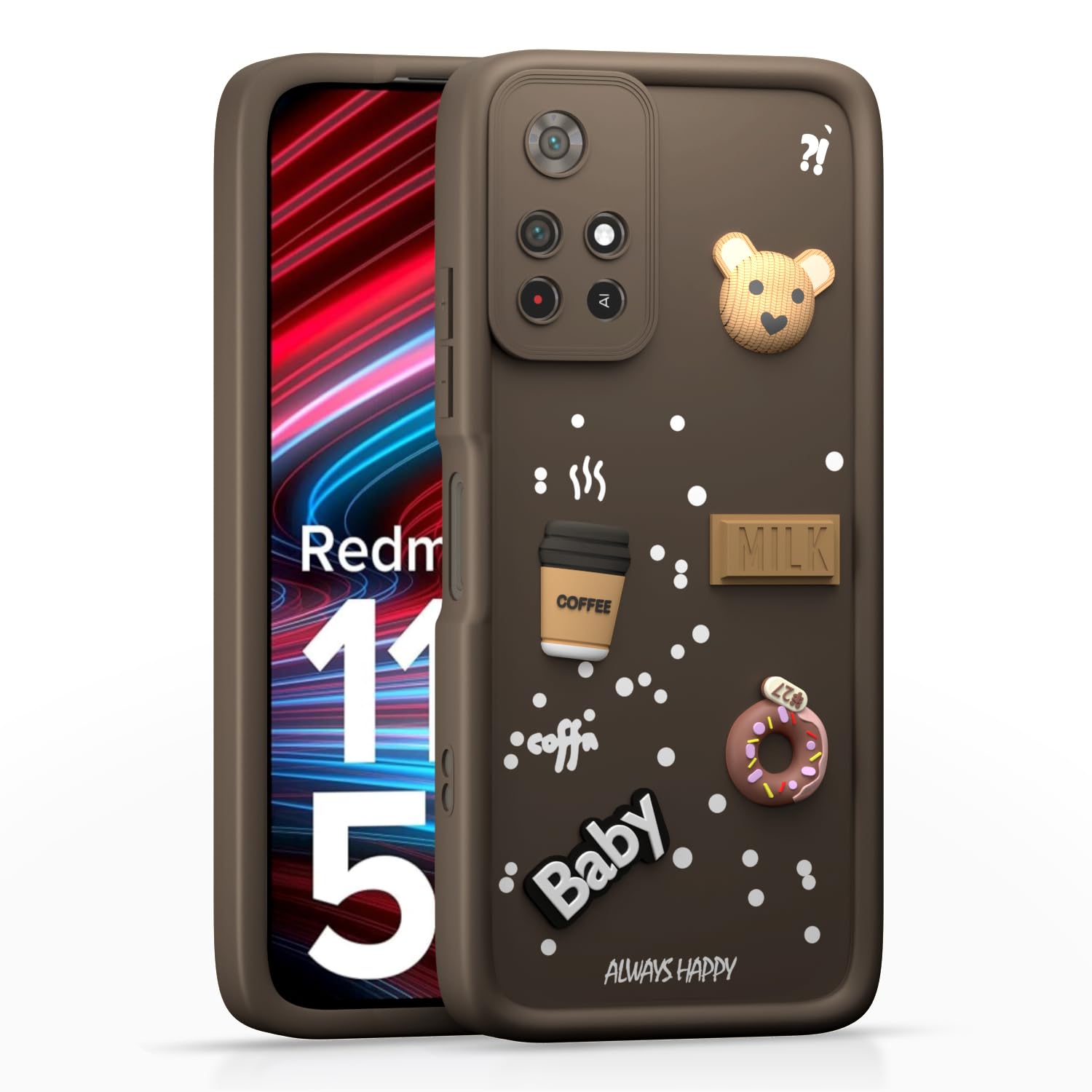Pikkme Redmi Note 11T 5G / Poco M4 Pro 5G Cute Fun Cartoon 3D Bear Coffee Back Cover (Brown)