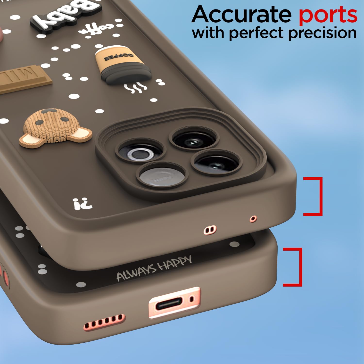 Pikkme iQOO Neo 10 5G / Vivo Y300 GT 5G Cute Fun Cartoon 3D Bear Coffee Back Cover (Brown)