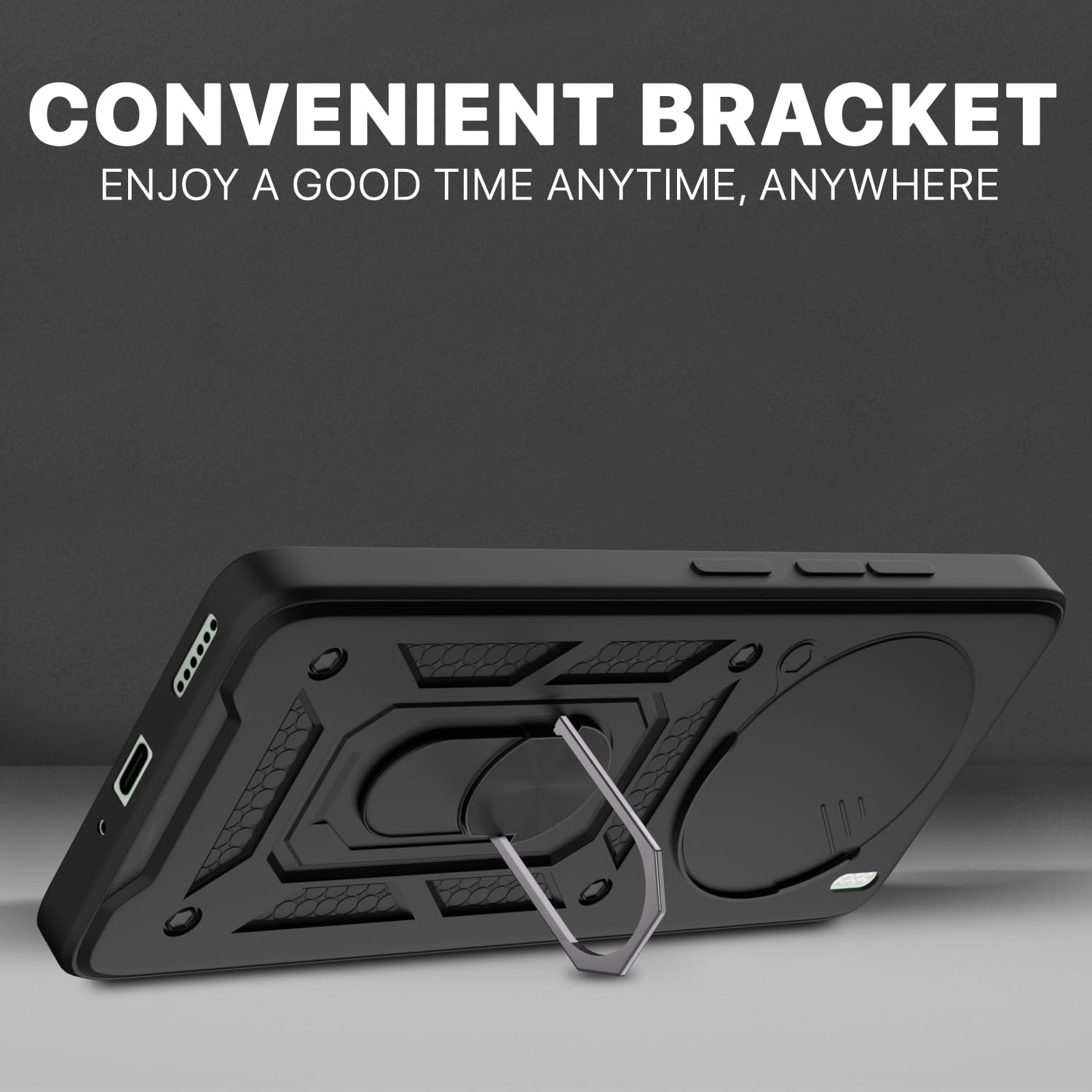 Pikkme Vivo X200 5G Sliding Camera Shield & Stand D10 Tough Armor Back Cover (Black)