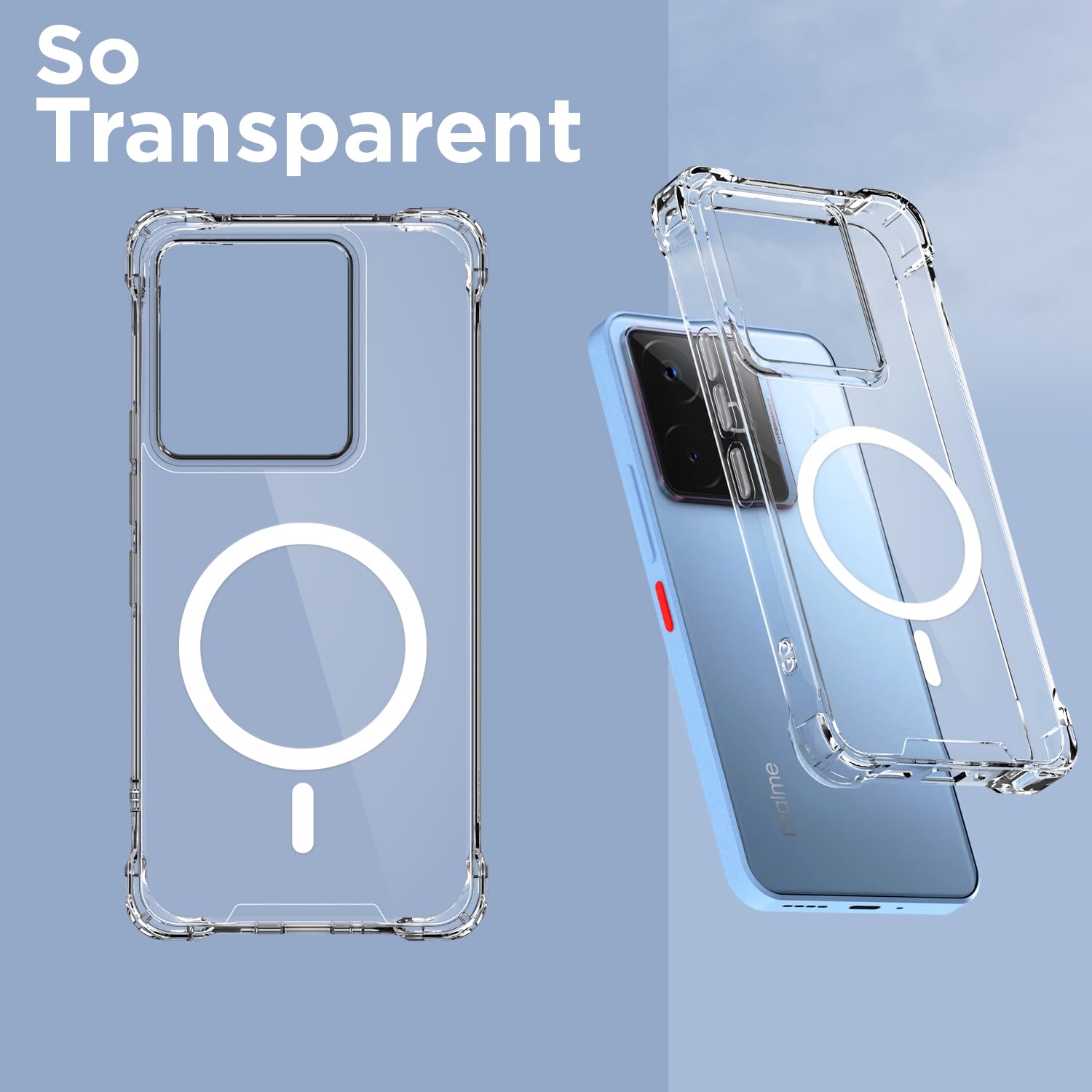 Pikkme Realme GT 7 5G / GT 7T 5G Mag-Safe Shockproof PC + TPU Back Cover (Transparent)