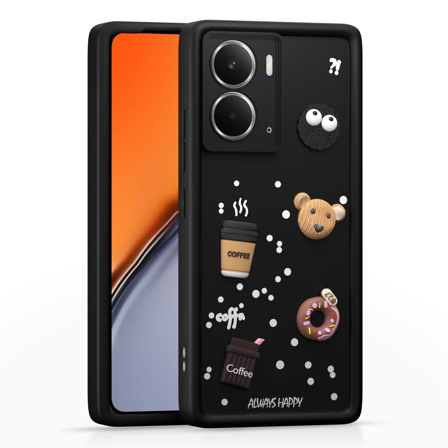 Pikkme Realme P3 5G Cute Fun Cartoon 3D Bear Coffee Back Cover (Black)