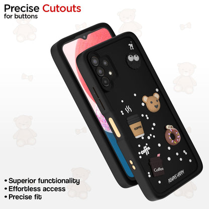 Pikkme Samsung Galaxy A13 4G / A13 5G Cute Fun Cartoon 3D Bear Coffee Back Cover (Black)