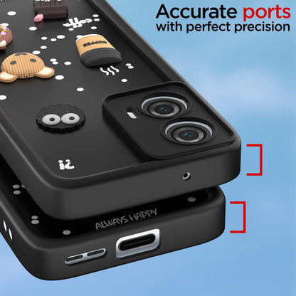 Pikkme Bumper Case for Moto Edge 50 Fusion 5G Cute Fun Cartoon 3D Bear Coffee Back Cover (Black)