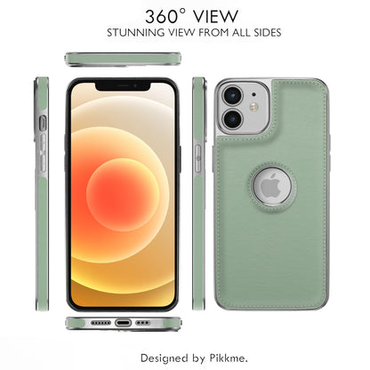 Pikkme iPhone 12/12 Pro Silver Electroplated Chrome Leather Back Cover (Green)