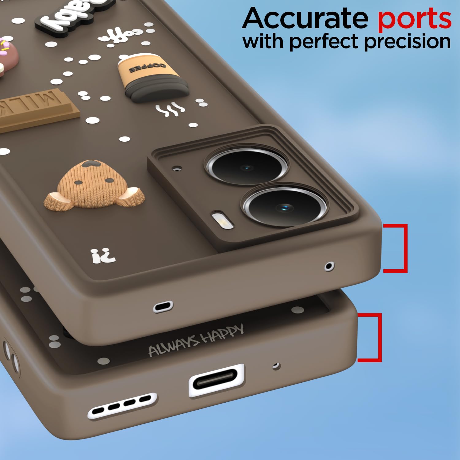 Pikkme Realme P3 5G Cute Fun Cartoon 3D Bear Coffee Back Cover (Brown)