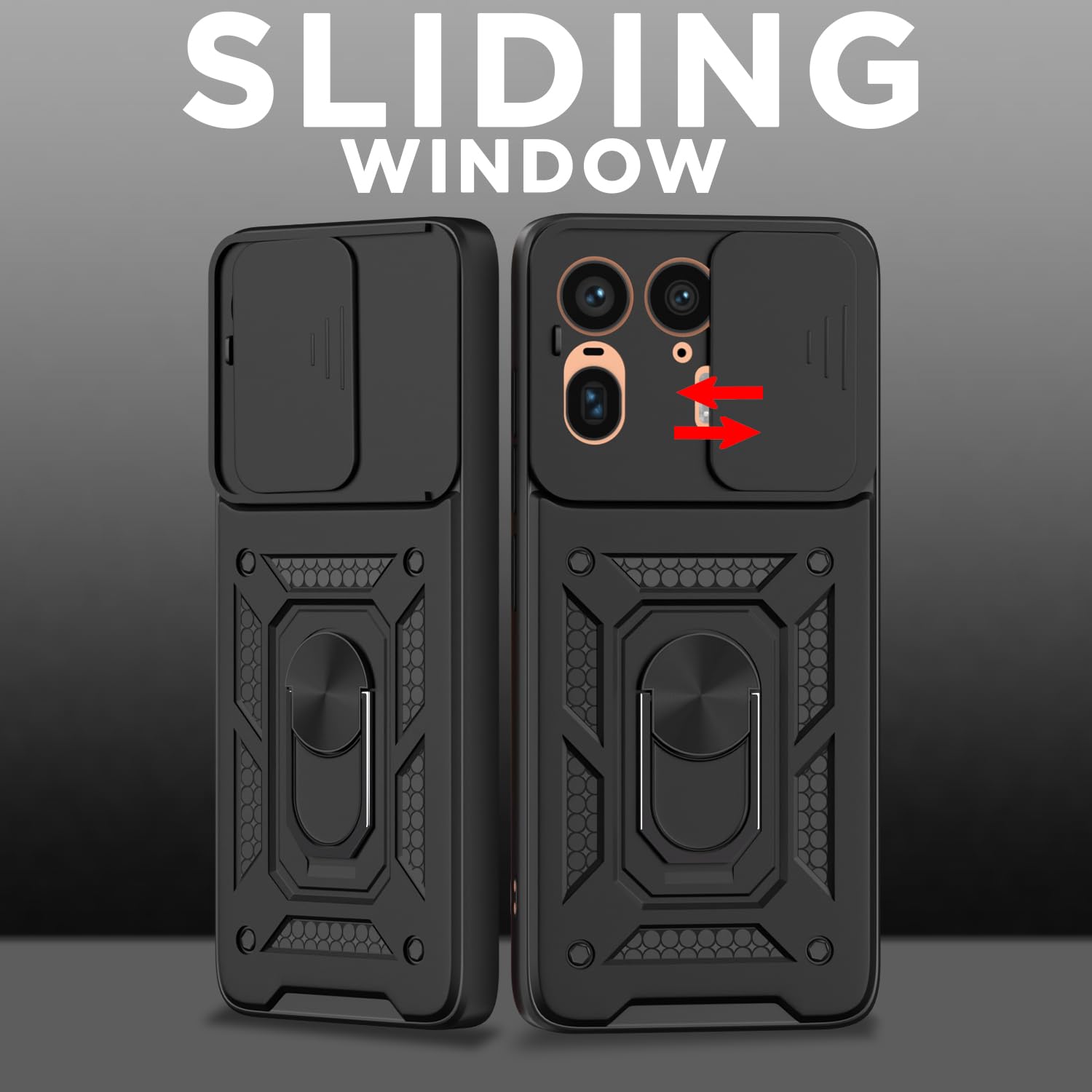 Pikkme Motorola Moto Edge 50 Ultra 5G Sliding Camera Shield & Stand D10 Tough Armor Back Cover (Black)