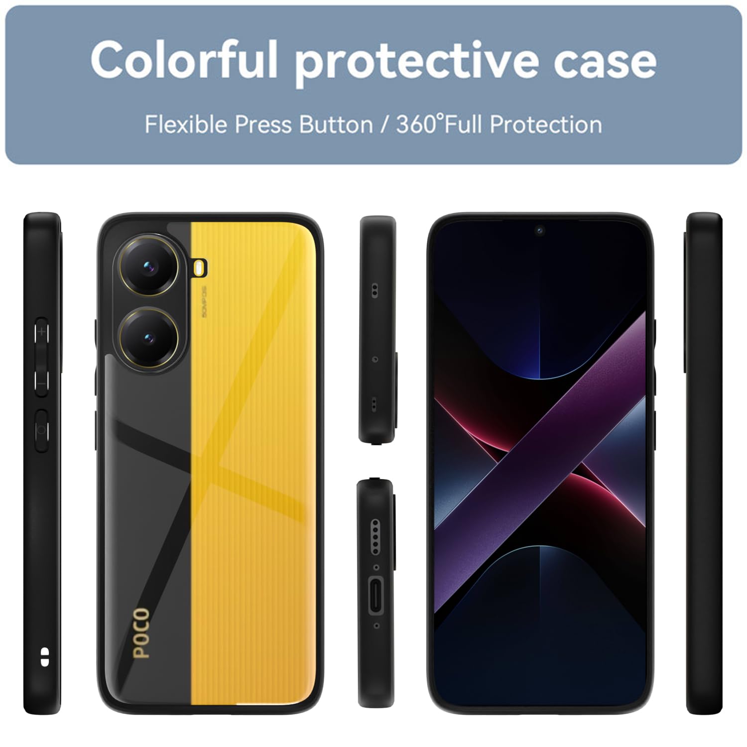 Pikkme Poco X7 Pro 5G Eagle 2 Shockproof Transparent Sleek Hybrid Armor Back Cover (Black)