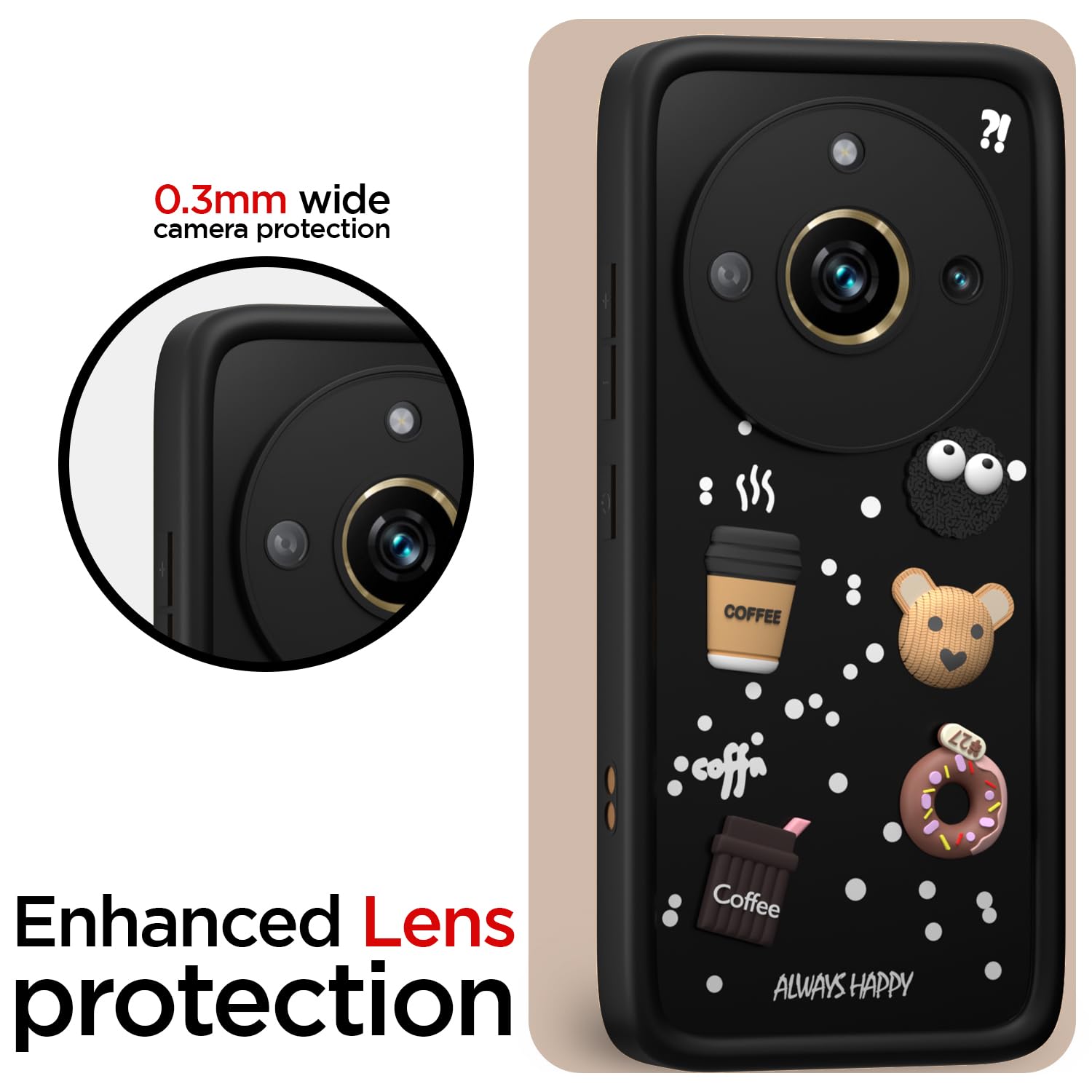Pikkme Realme 11 Pro / 11 Pro Plus 5G / Narzo 60 Pro 5G Cute Fun Cartoon 3D Bear Coffee Back Cover (Black)