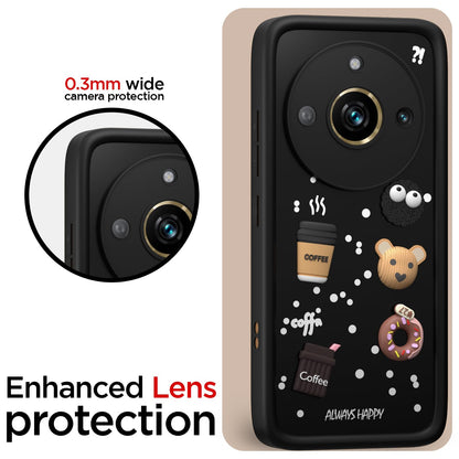 Pikkme Realme 11 Pro / 11 Pro Plus 5G / Narzo 60 Pro 5G Cute Fun Cartoon 3D Bear Coffee Back Cover (Black)