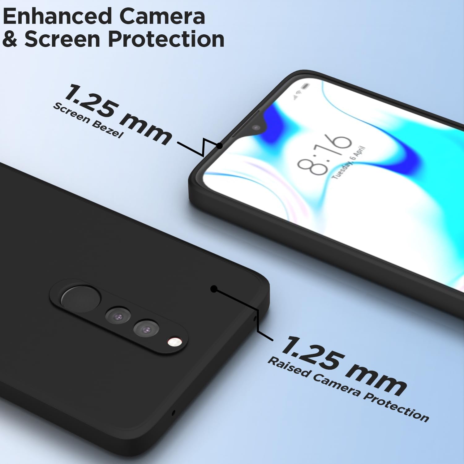 Pikkme Redmi 8 / Redmi 8A Dual Soft Matte Silicone Shockproof Case (Black)