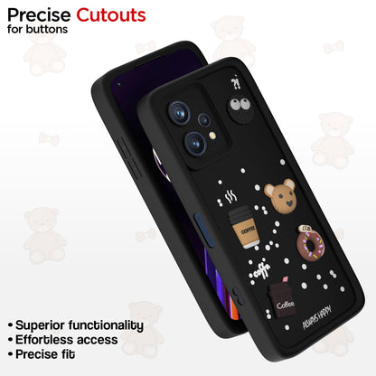 Pikkme Realme 9 Pro 5G Cute Fun Cartoon 3D Bear Coffee Back Cover (Black)