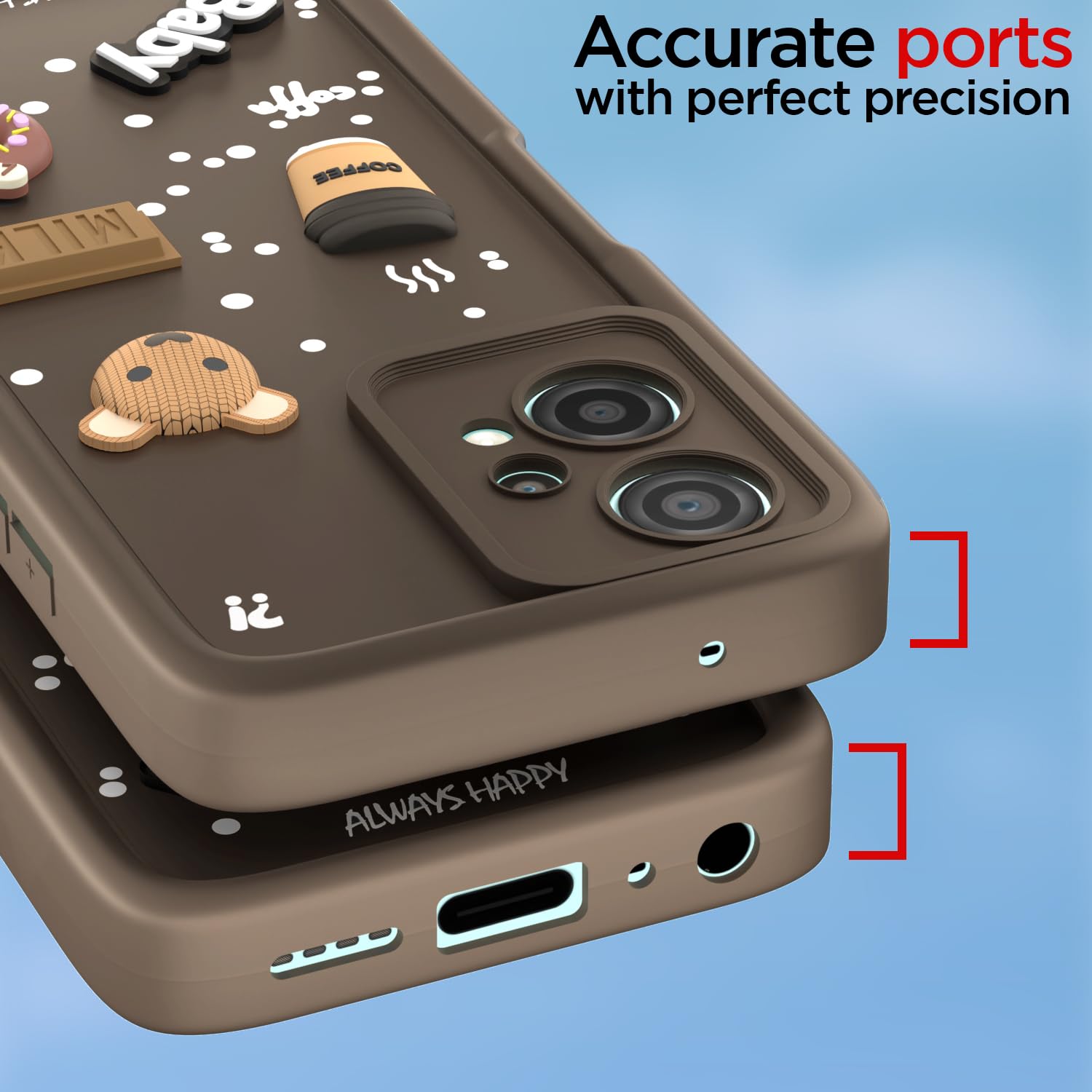Pikkme OnePlus Nord Ce 2 Lite 5G Cute Fun Cartoon 3D Bear Coffee Back Cover (Brown)