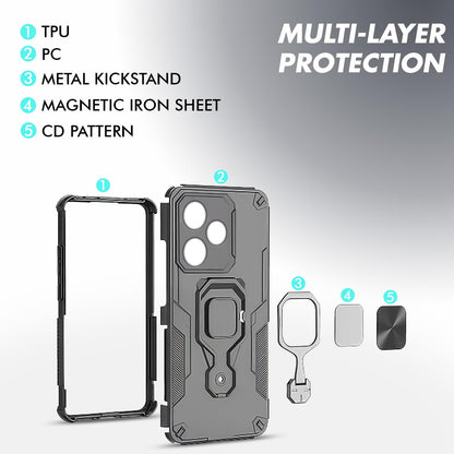 Pikkme Realme GT 7 5G / GT 7T 5G D15 Tough Armor Kisckstand Back Cover (Black)