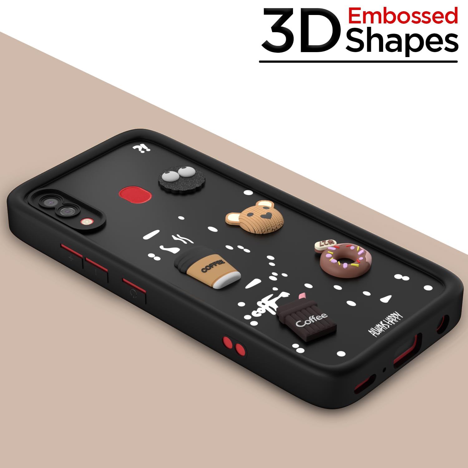 Pikkme Samsung Galaxy A20 / A30 / M10s Cute Fun Cartoon 3D Bear Coffee Back Cover (Black)