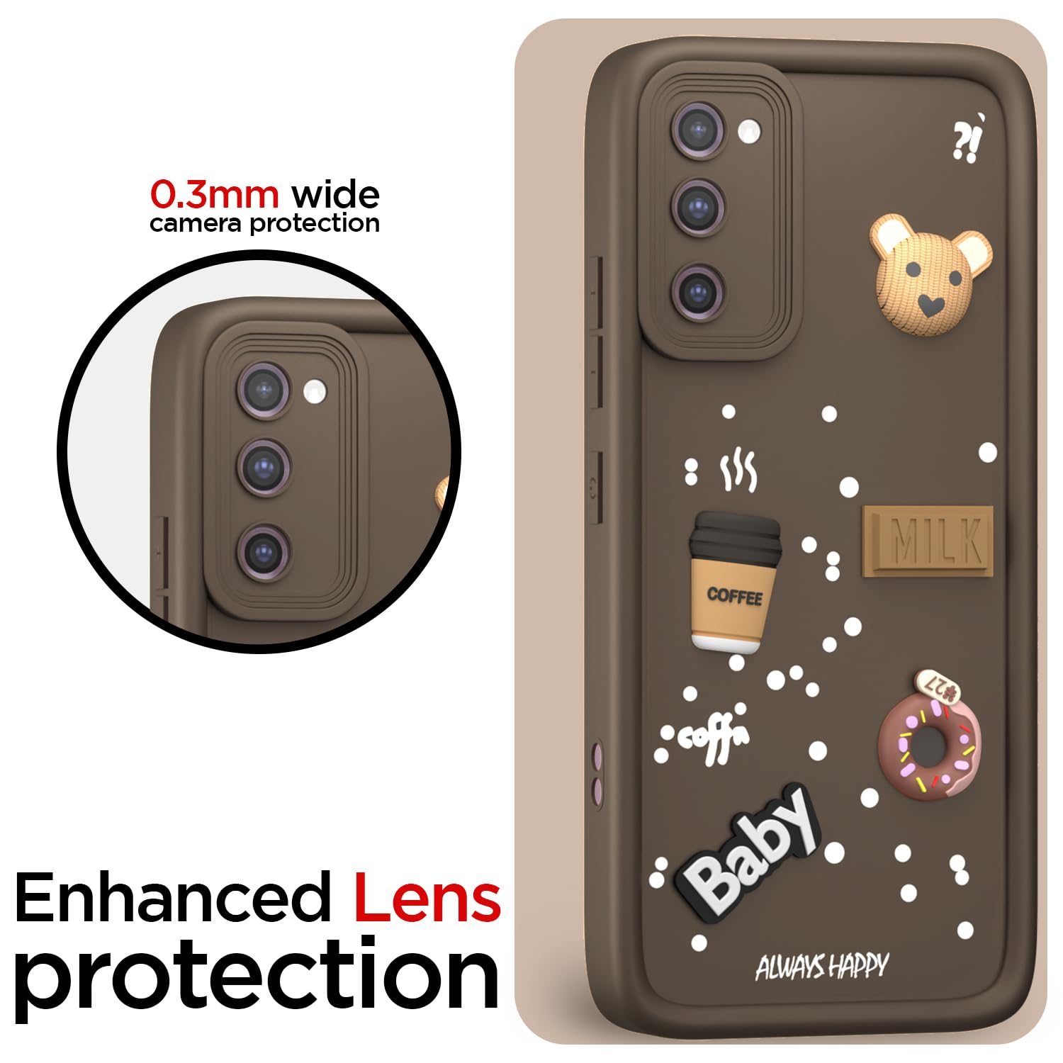 Pikkme Samsung Galaxy S20 FE 5G Cute Fun Cartoon 3D Bear Coffee Back Cover (Brown)